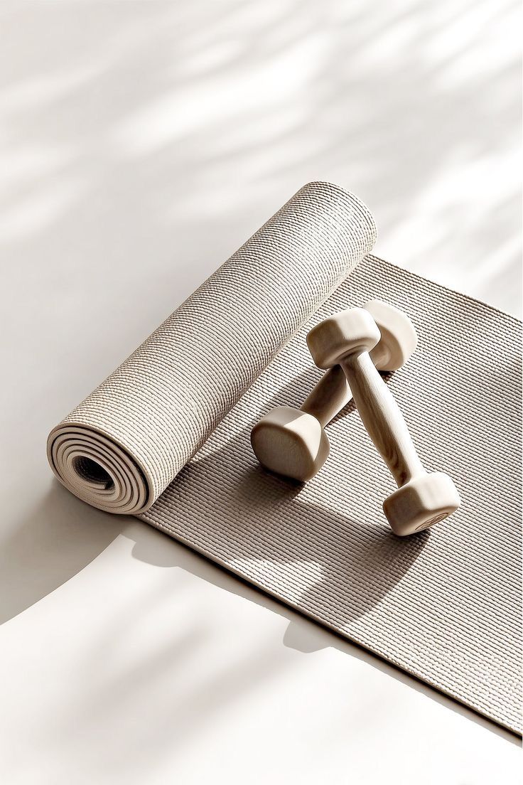 Pilates mat and weights detail